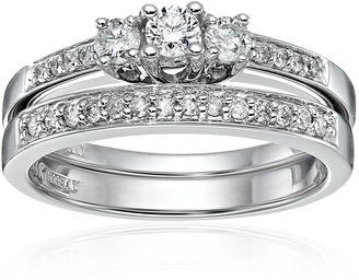 Kobelli 2/5 cttw Three Stone Round Diamond 14k Gold Wedding Ring Set, Size 6
