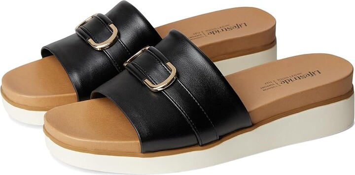 LifeStride Genevieve Women's Sandals Black Faux Leather : 11 W (C) Leather/Rubber
