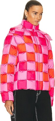 ERL Gradient Checker Hooded Puffer Coat in Pink