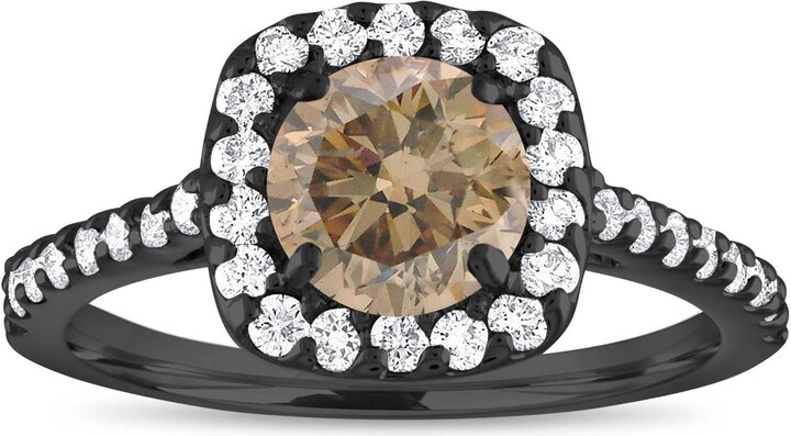 Etsy Vintage Champagne Diamond Halo Engagement Ring 14K Black Gold Handmade