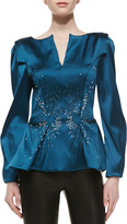 Thumbnail for your product : Zac Posen Stretch Duchesse Peplum Top, Teal