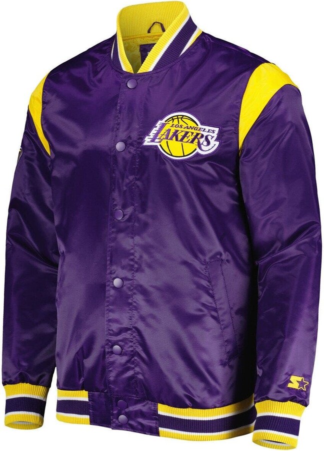Men's Starter Purple Los Angeles Lakers Force Play Satin Full-Snap Varsity Jacket - ShopStyle