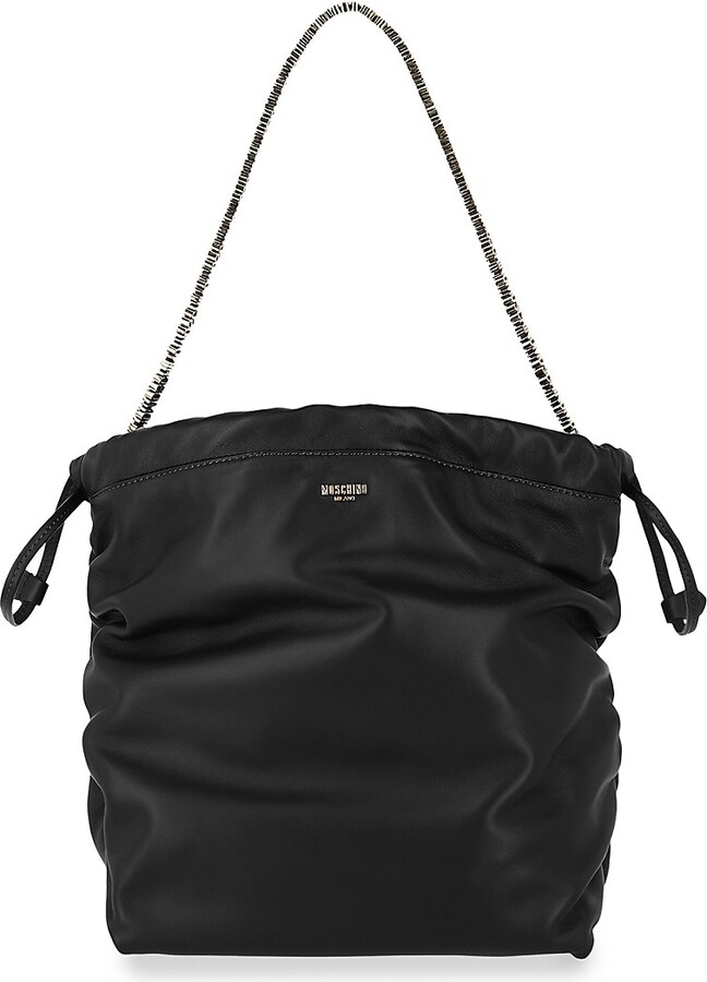 Moschino Drawstring Lettering Chain Shoulder Bag