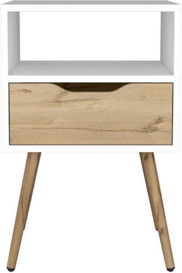 BOAHAUS Lugo White and Brown 1 Drawer 18 in. W Nightstand