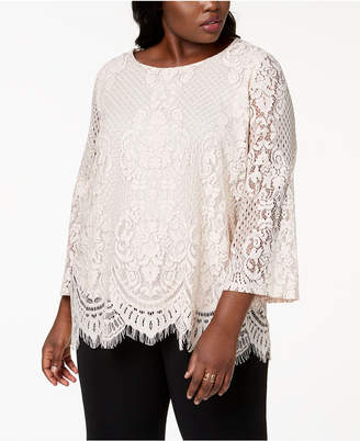 Alfani Plus Size Lace Bell-Sleeve Top, Created for Macy's