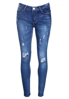 AX Paris Blue Distressed Ripped Jeans