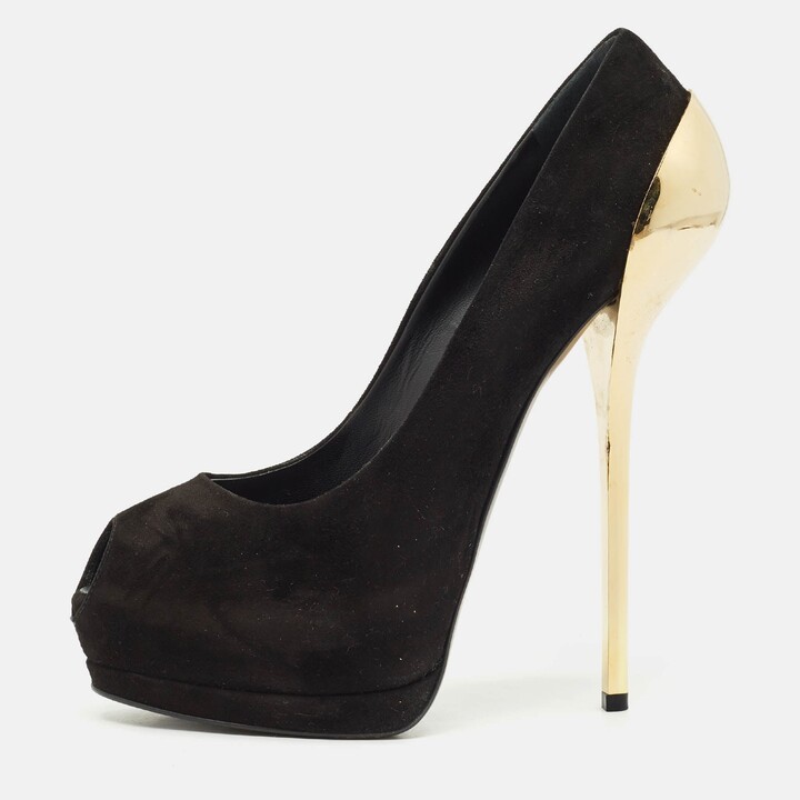 Giuseppe Zanotti Black Suede Peep Toe Platform Pumps