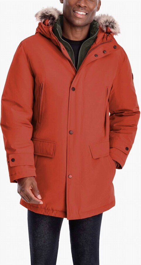 London Fog Artic Parka With Removable Faux Fur Trim On Hood In Orange Spice