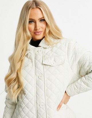 Brave Soul perkins diamond quilted oversized shirt style jacket in cream