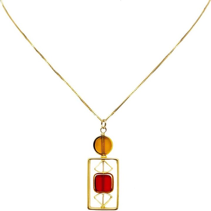 Aracheli Studio Red / Yellow Translucent Yellow And Red Vintage German Glass Beads Art Deco Necklace