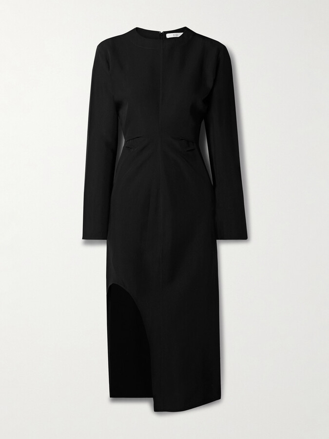 Co Draped Crepe Midi Dress - Black