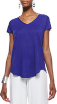 Thumbnail for your product : Eileen Fisher Lightweight Linen V-Neck Cap-Sleeve Top, Petite
