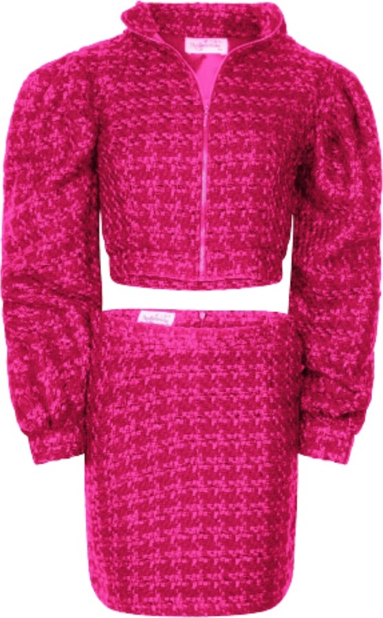 Roselenda Roselenda Pink Houndstootch Jacket And Mini Skirt Set