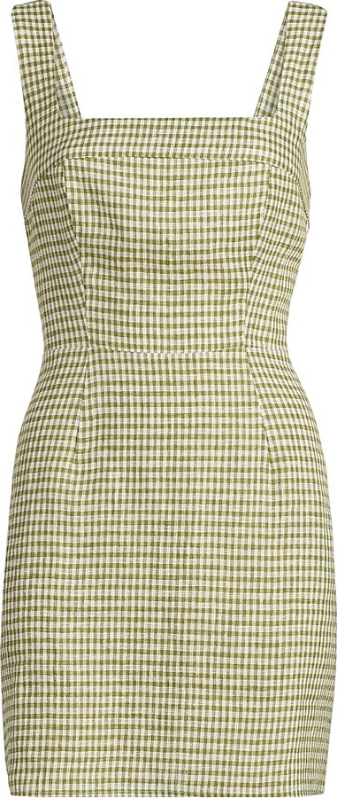 Reformation Women's Celosia Gingham Linen Minidress - Avocado Check - Size 0