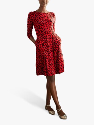 Boden Francesca Printed Jersey Dress, Red Brush