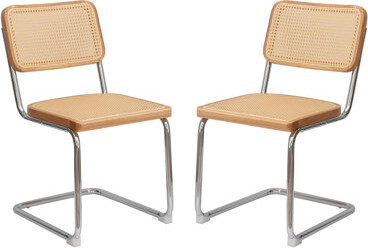 Bay Isle Home Dining Chairs Set of 2, Velvet Rattan Side Accent Chairs with Painted Legs, Modern Mid Century Breuer Designed Chairs, Upholstered Dining Living Room