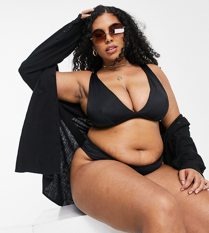 ASOS Curve ASOS DESIGN Curve mix and match deep band plunge bikini top in  black - ShopStyle Two Piece Swimsuits