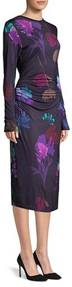 HUGO BOSS Esetta Ruching Jersey Floral Print Sheath Dress