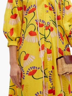 Borgo de Nor Natalia Lip And Floral-print Cotton Midi Dress - Yellow Multi