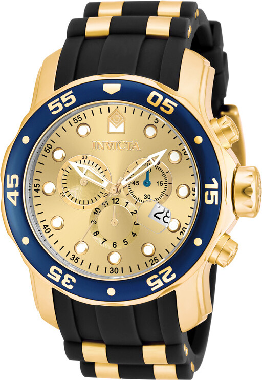 Zales Men's Invicta Pro Diver Chronograph TwoTone Watch with GoldTone Dial (Model 17881