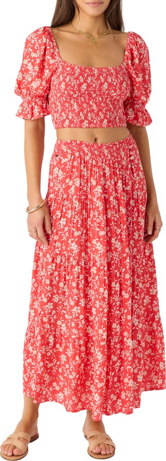 O'Neill Luciana Floral Smocked Waist Wrap Maxi Skirt