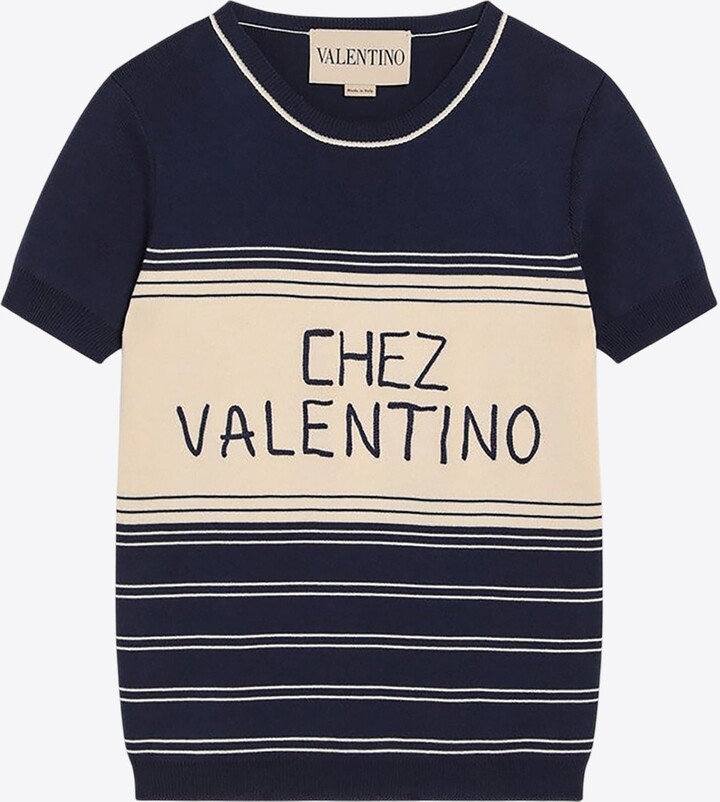 Valentino Chez Logo Striped Knit Top