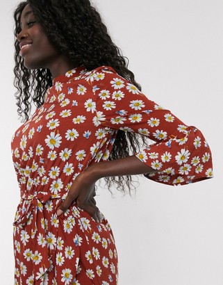 Influence tie waist swing dress with three quarter length sleeves in floral print