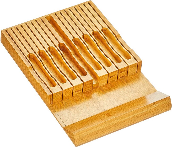 mDesign Bamboo InDrawer 16Slot Knife Organizer Kitchen Storage Block