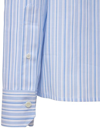 Prada Ruffled Zip-up Striped Cotton Shirt
