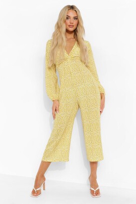 Boohoo Ditsy Floral Print Wide Leg Jumpsuit in Mustard Womens Clothing Jumpsuits and rompers Full-length jumpsuits and rompers Yellow 