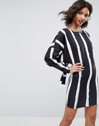 ASOS Knot Back Batwing Dress In Blurred Stripe Print