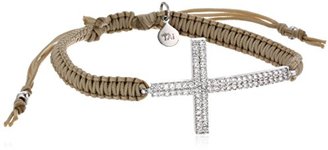 Tai Braided Cord with Large Cross Beige Bracelet, 2.5"