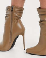 Thumbnail for your product : Simmi Shoes Simmi London Olivia heeled ankle boots with slouch detail in beige