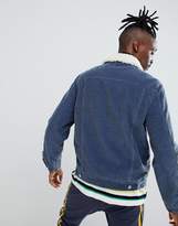 Thumbnail for your product : ASOS DESIGN cord western jacket with fleece collar in blue