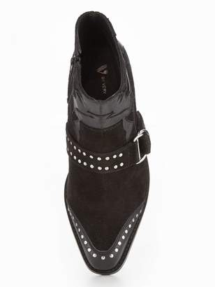 Very Tilly Real Suede Studded Western Boot - Black