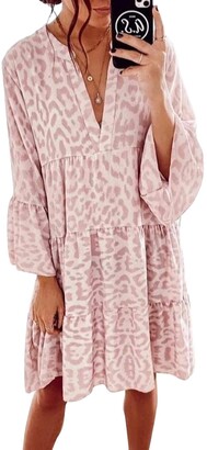 CORAFRITZ Womens Casual V-Neck Long Sleeve Tunic Dress Ruffle Swing Shift Mini Dresses Maternity Dress Size 16