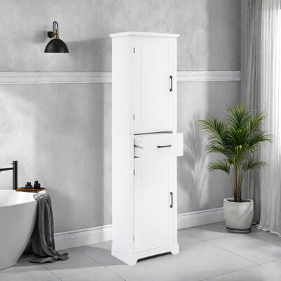 Tall Bathroom Storage Cabinet With Two Doors And Adjustable Shelves, Door Shelve Design And Black Handles