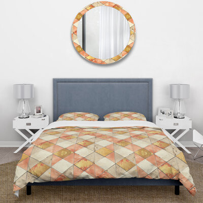 Design Art Salmon And Gold Rustic Tile I - Farmhouse Duvet Cover Set