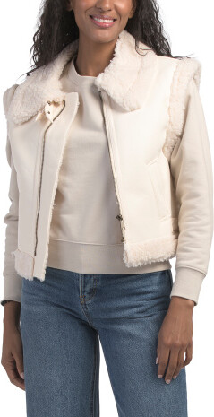 TJMAXX Faux Leather Vest With Faux Fur Lining For Women, Polyester