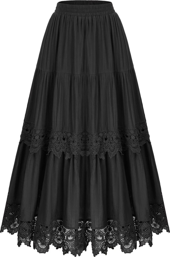 SCARLET DARKNESS Women’s Victorian Maxi Skirt Elastic High Waist Lace ...