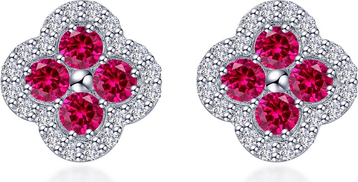 Lafonn Lab Grown Ruby & Simulated Diamond Flower Stud Earrings