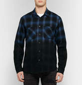 Thumbnail for your product : Amiri Appliqued Distressed Checked Cotton-flannel Shirt - Royal blue