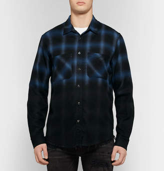 Amiri Appliqued Distressed Checked Cotton-flannel Shirt - Royal blue