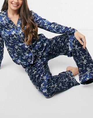 Vero Moda satin pajama set in navy floral print