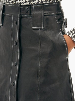 Ganni Slit-hem Topstitched Leather Midi Skirt - Black