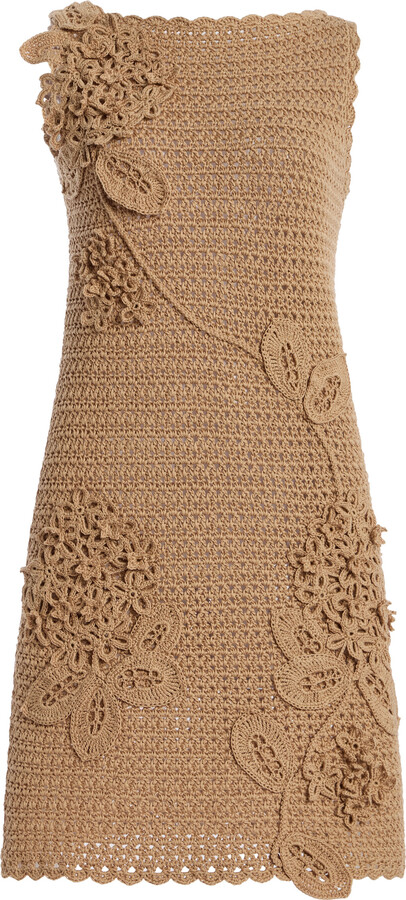 Oscar de la Renta Floral Crocheted Cotton Mini Dress