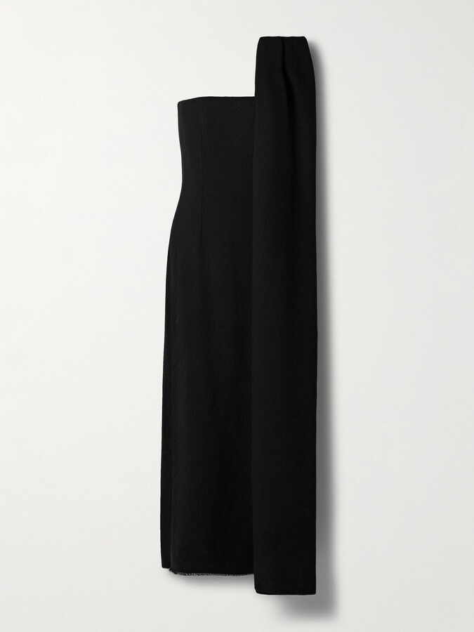 The Row Fanny One-shoulder Draped Wool-tweed Maxi Dress - Black