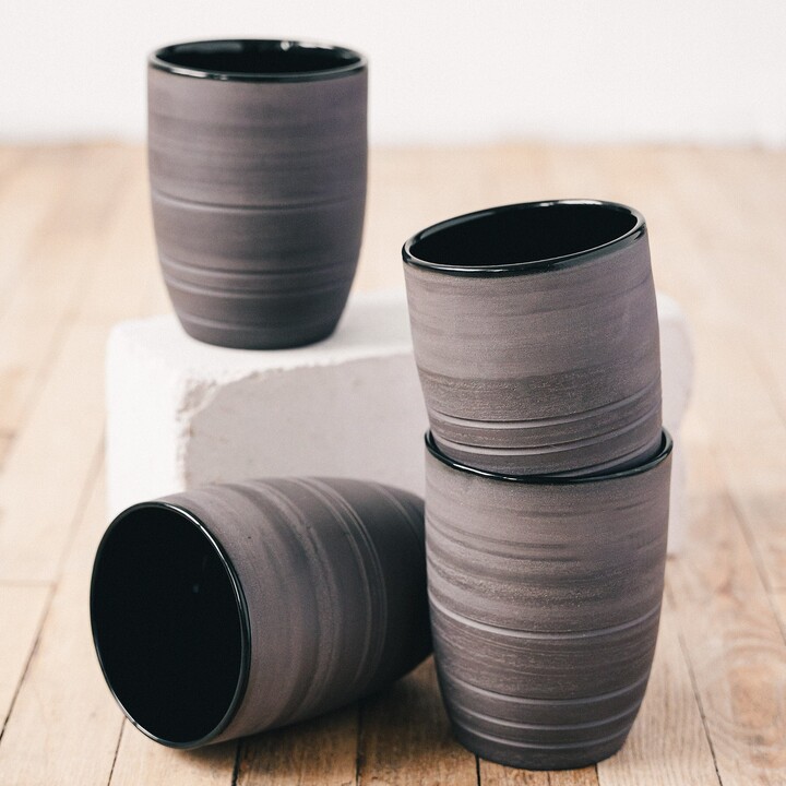 Etsy Set Of 4 Handmade Extra Large Matte Black Stoneware Mugs Xl Ceramic Tumblers Modern Handleless Tea Cups No Fees For Us Buyers