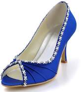 Thumbnail for your product : ElegantPark EP2094 Women Satin Ruched Stiletto Heel Pumps Peep Toe Rhinestones Evening Party Prom Shoes US 8