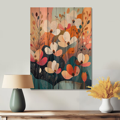 Abstract Botanical Harmony Dogwood Flowers I - Dogwood Wood Wall Decor - On Natural Pine Wood